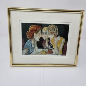 Jeanne Nash Signed Numbered Print Sharing Secrets Women Chat Over Coffee Framed
